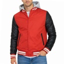 Red/Black Large Men's Hooded Varsity Jacket w/ Detachable Hood